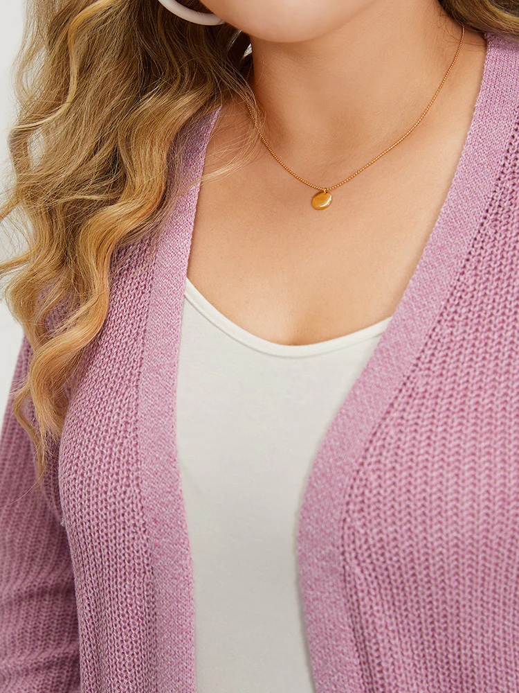 Solid Patched Pocket Lantern Sleeve Open Front Cardigan - Image 10
