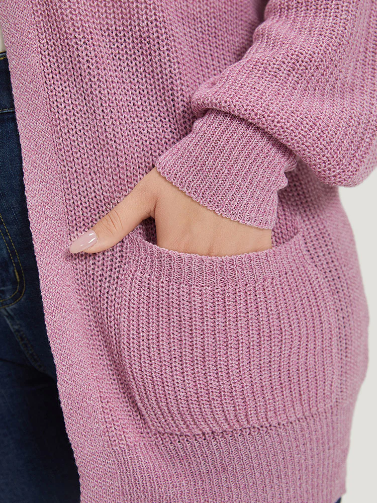 Solid Patched Pocket Lantern Sleeve Open Front Cardigan - Image 9
