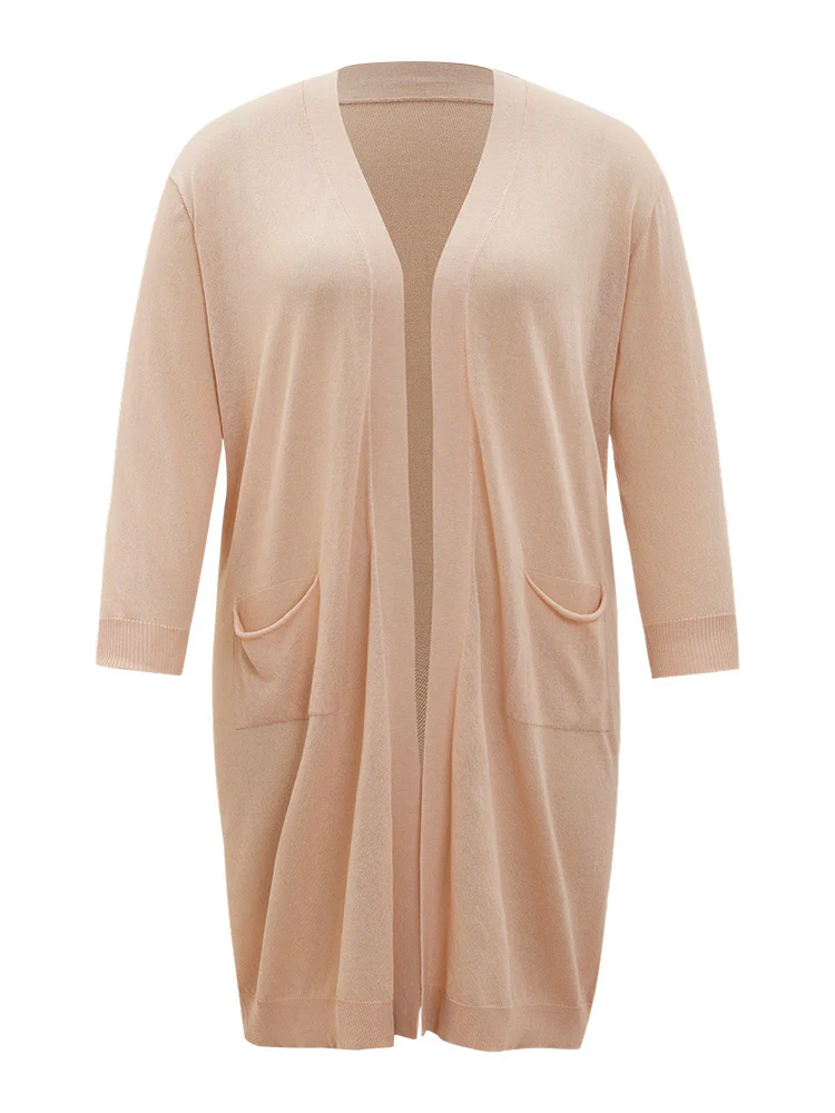 Solid Patched Pocket Open Front Breathable Maxi Cardigan - Image 10
