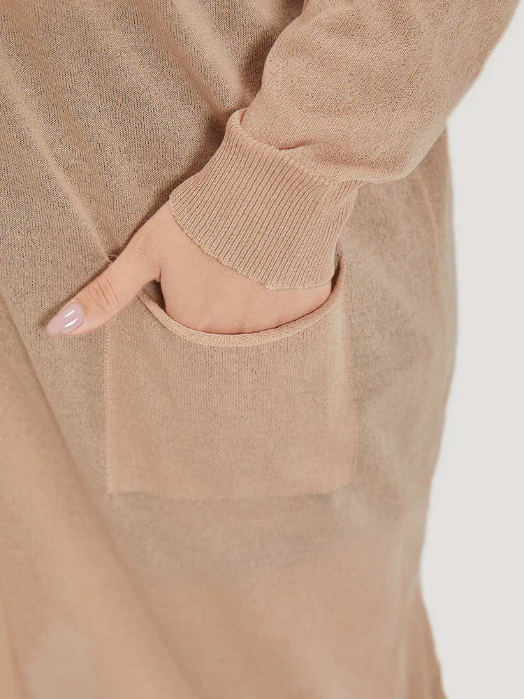 Solid Patched Pocket Open Front Breathable Maxi Cardigan - Image 9