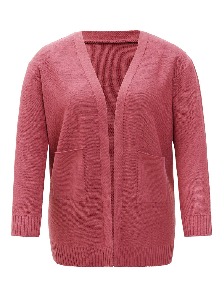 Solid Patched Pocket Open Front Long Sleeve Cardigan - Image 10
