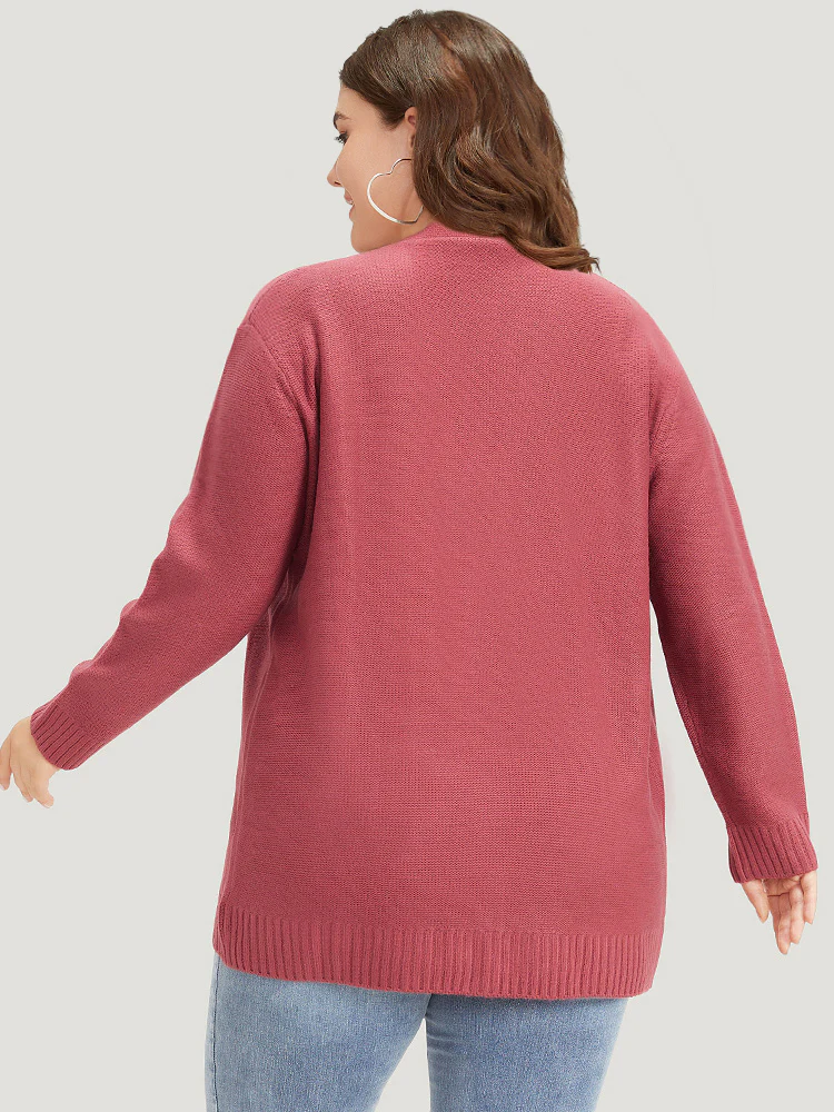 Solid Patched Pocket Open Front Long Sleeve Cardigan - Image 2