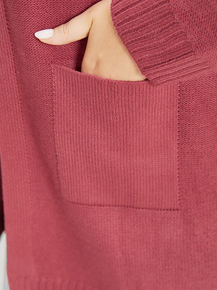 Solid Patched Pocket Open Front Long Sleeve Cardigan - Image 8