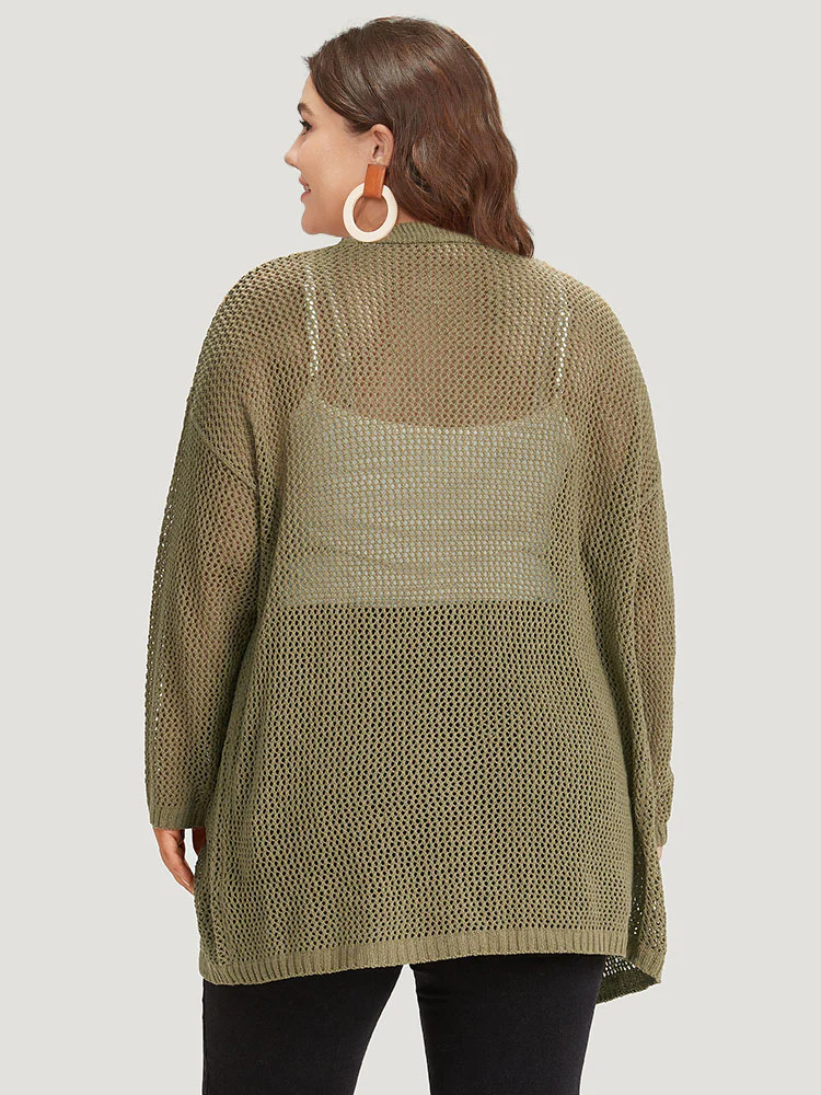Solid Patched Pocket Open Front Patchwork Cardigan - Image 2