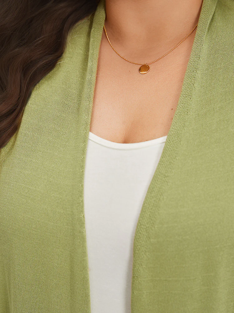 Solid Patched Pocket Open Front Tunic Cardigan - Image 7
