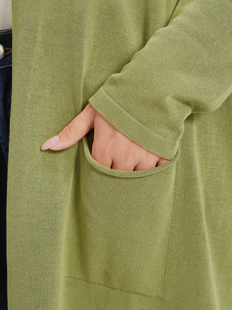 Solid Patched Pocket Open Front Tunic Cardigan - Image 9