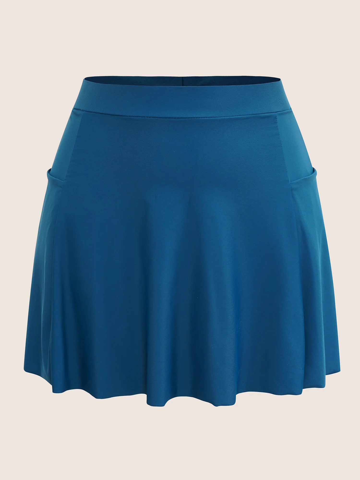Solid Patched Pocket Side Pleated Swim Skirt - Image 7