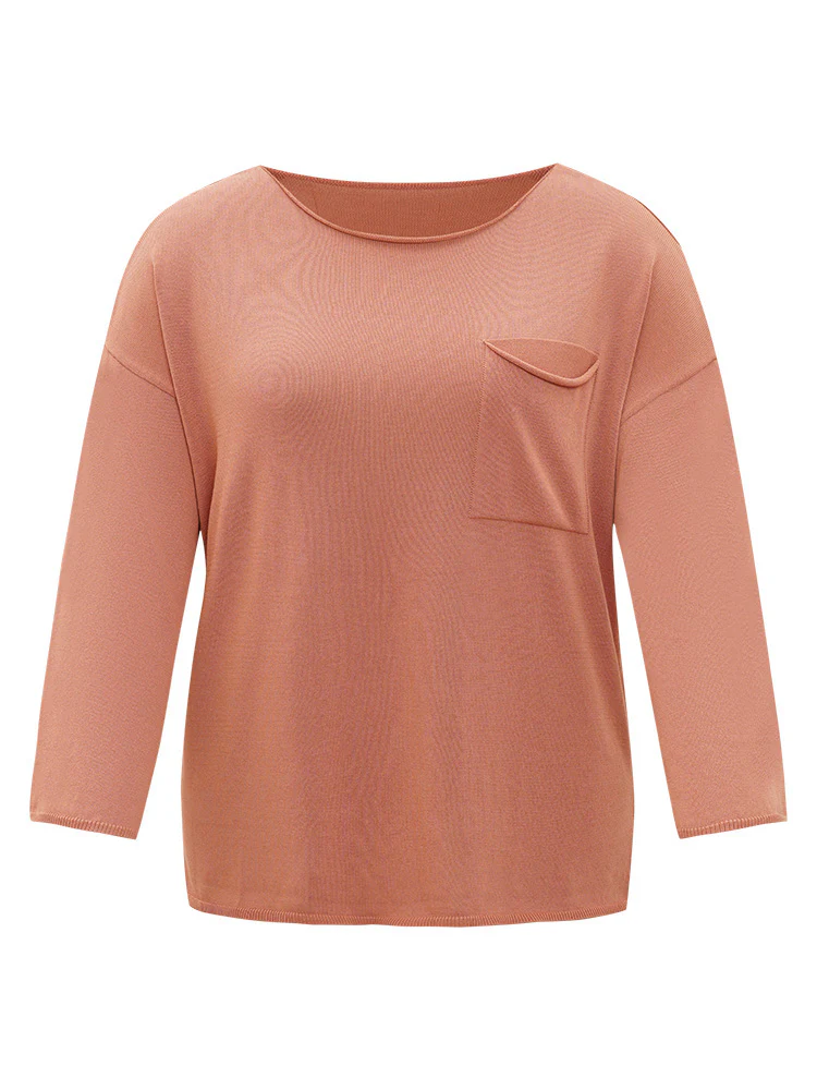 Solid Patched Pocket Split Side Pullover - Image 10