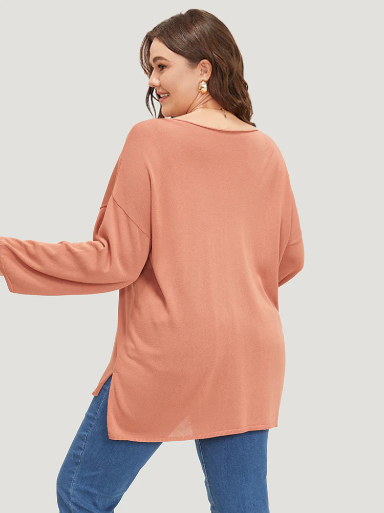 Solid Patched Pocket Split Side Pullover - Image 2
