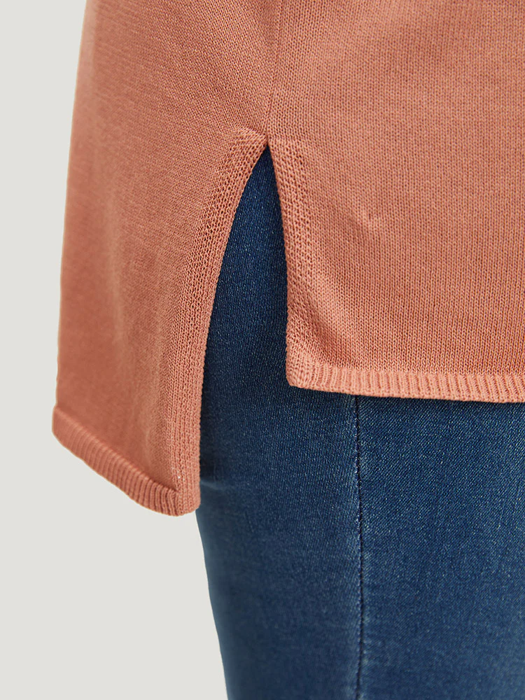 Solid Patched Pocket Split Side Pullover - Image 7