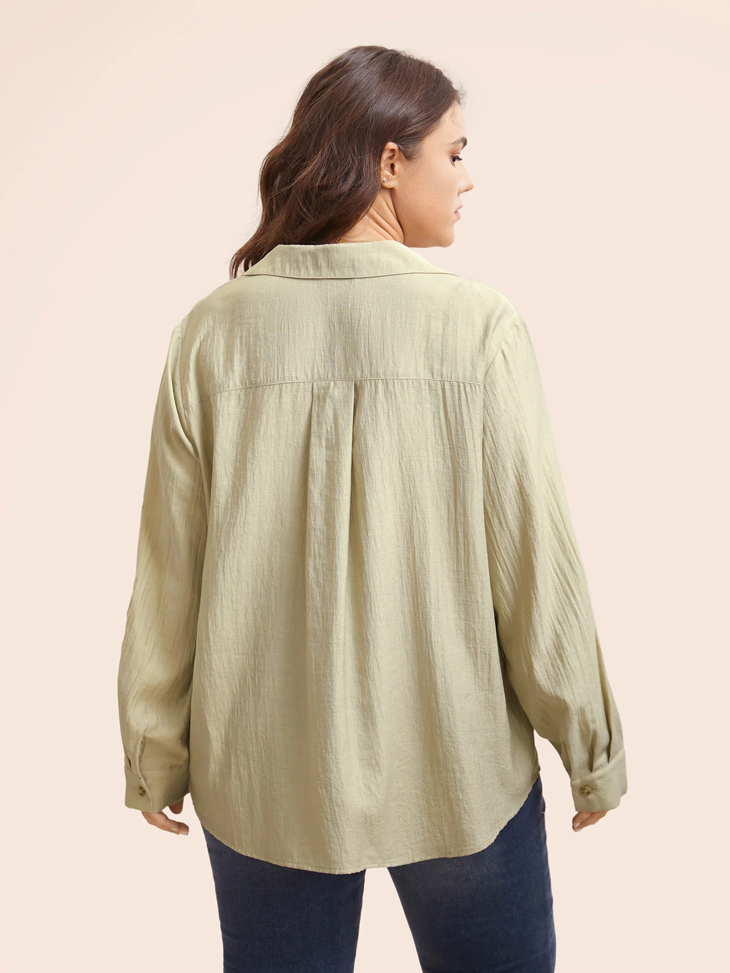 Solid Patched Pocket Tab Sleeve Blouse - Image 5