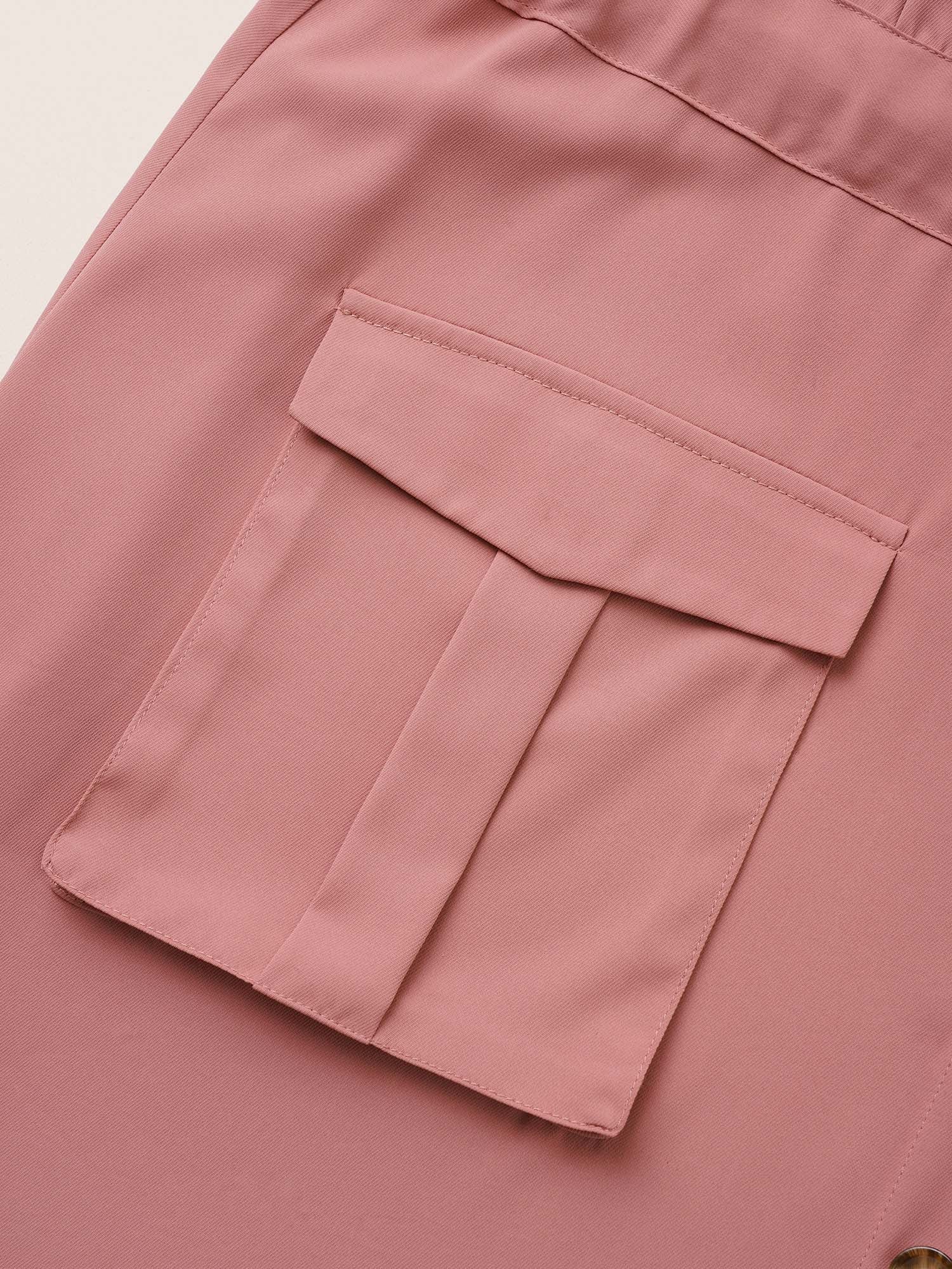 Solid Patched Pocket Ties Gathered Dress - Image 6