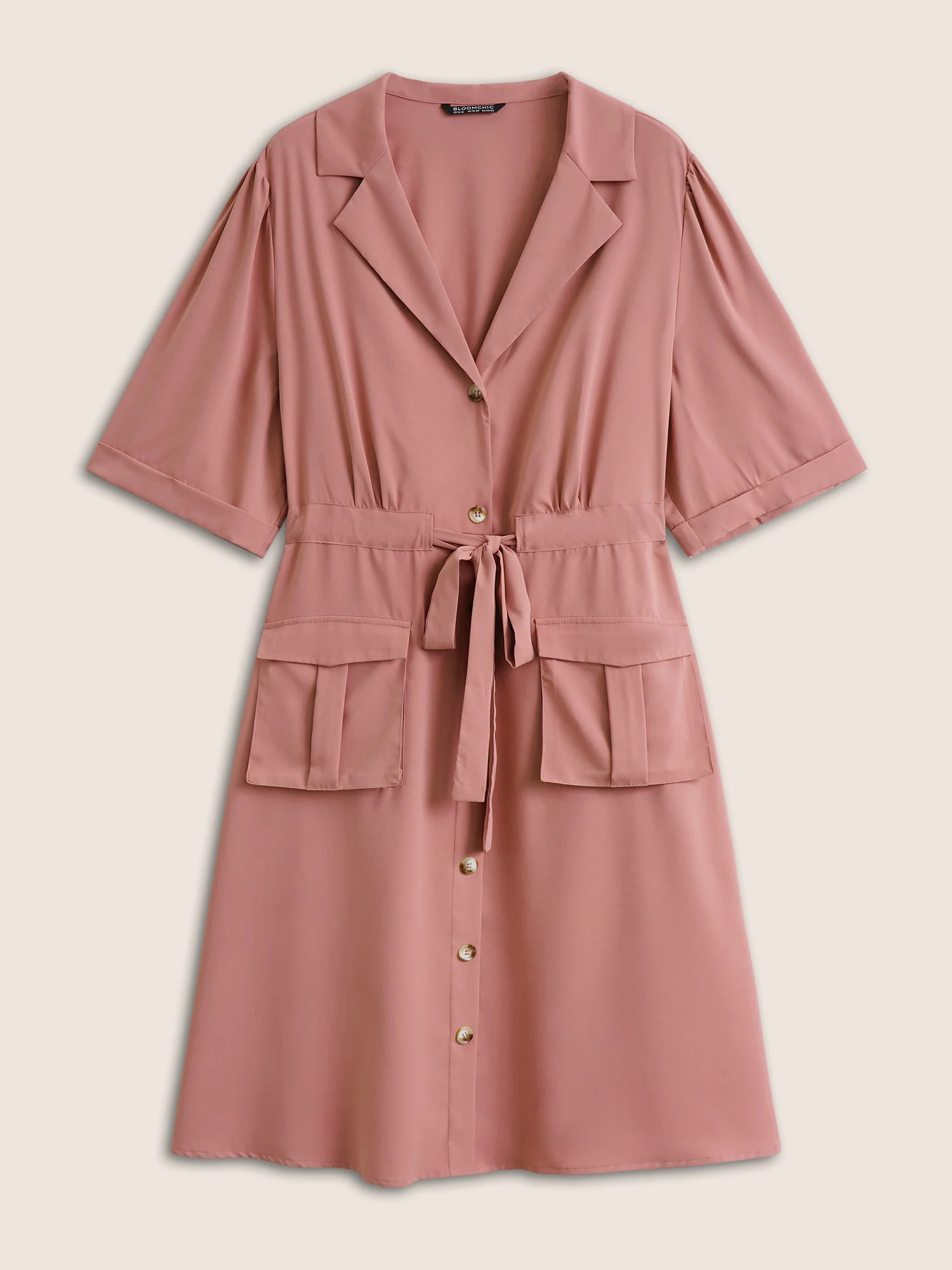 Solid Patched Pocket Ties Gathered Dress - Image 7