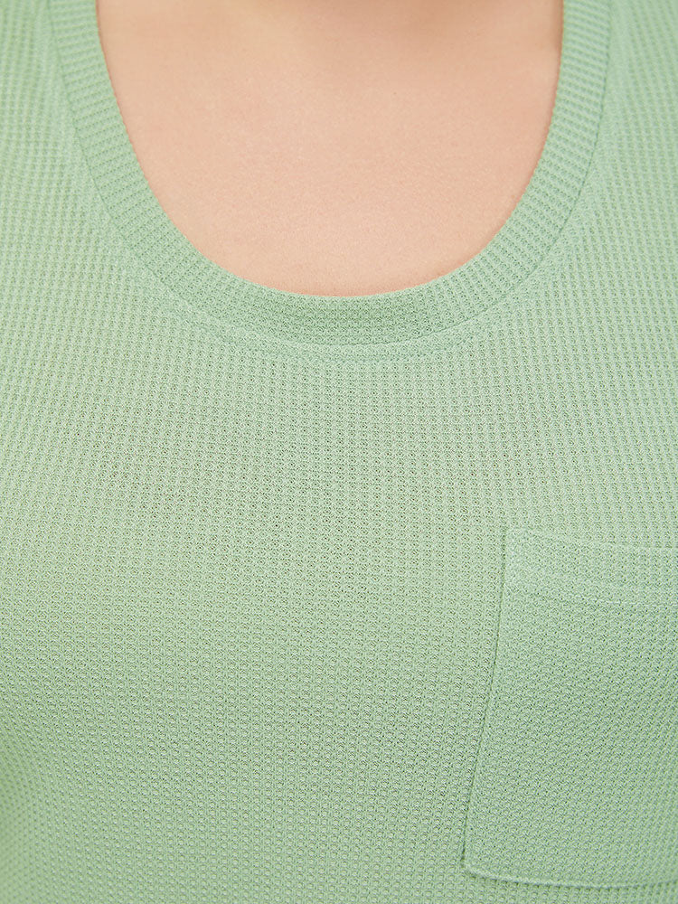 Solid Patched Pocket Waffle Knit Tank Top - Image 7
