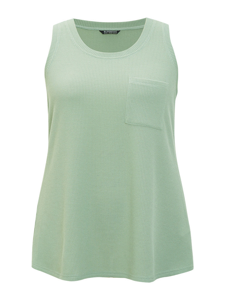 Solid Patched Pocket Waffle Knit Tank Top - Image 8