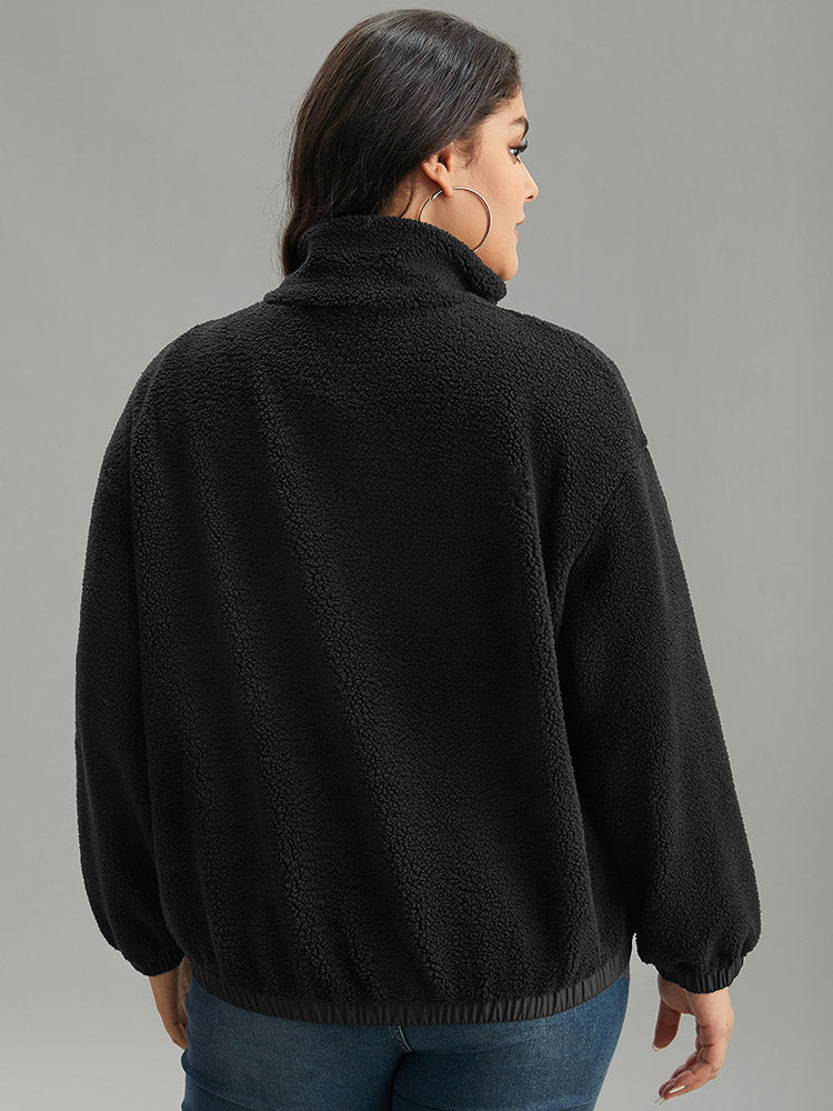 Solid Patchwork Button Up Pocket Zipper Jacket - Image 2