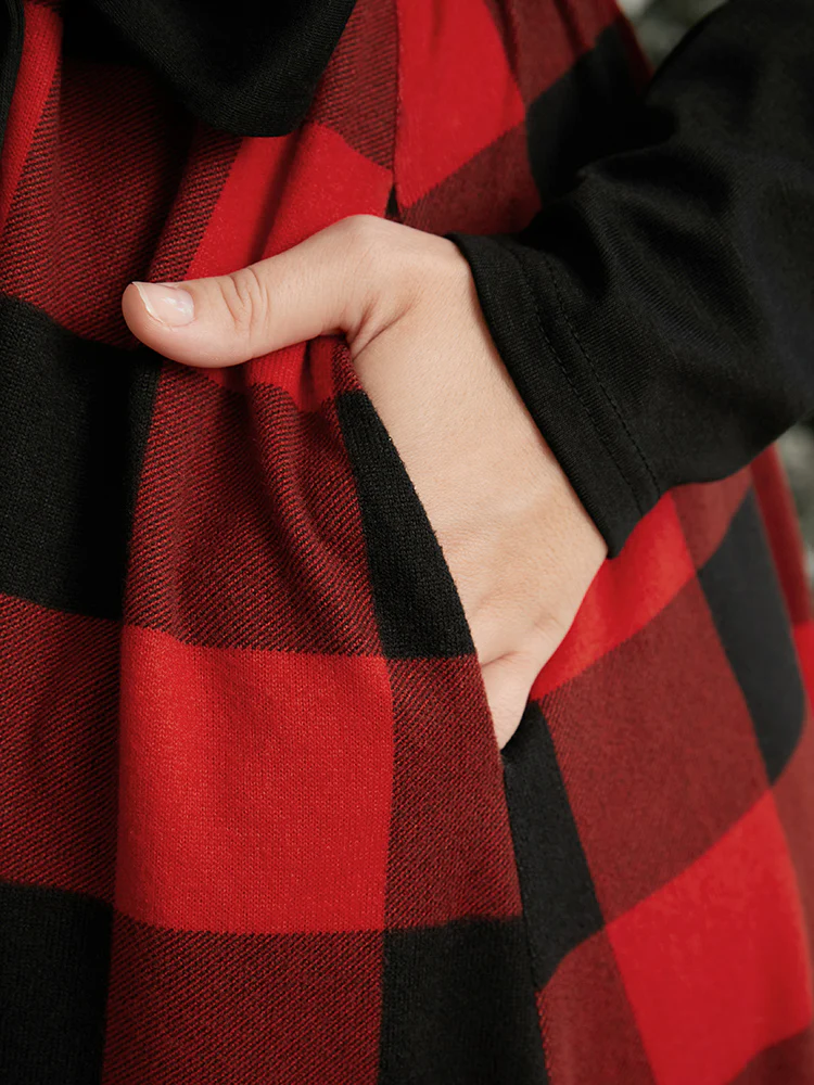 Solid Patchwork Pocket Belted Plaid Dress - Image 8