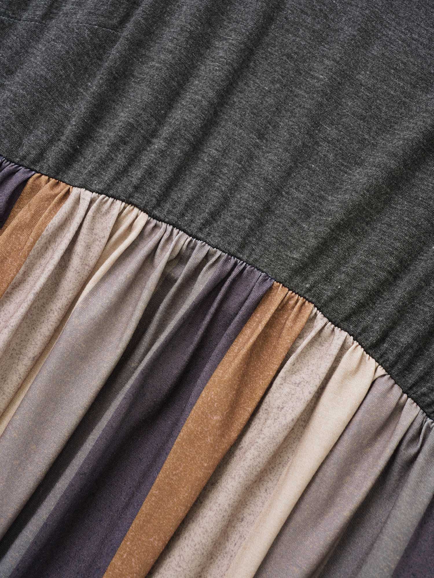 Solid Patchwork Pocket Striped Flutter Hem Dress - Image 5