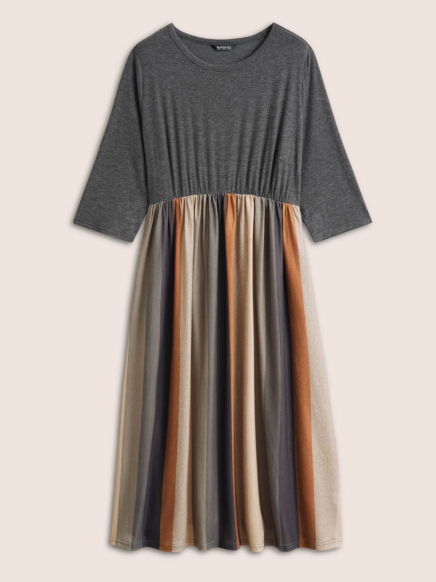 Solid Patchwork Pocket Striped Flutter Hem Dress - Image 7