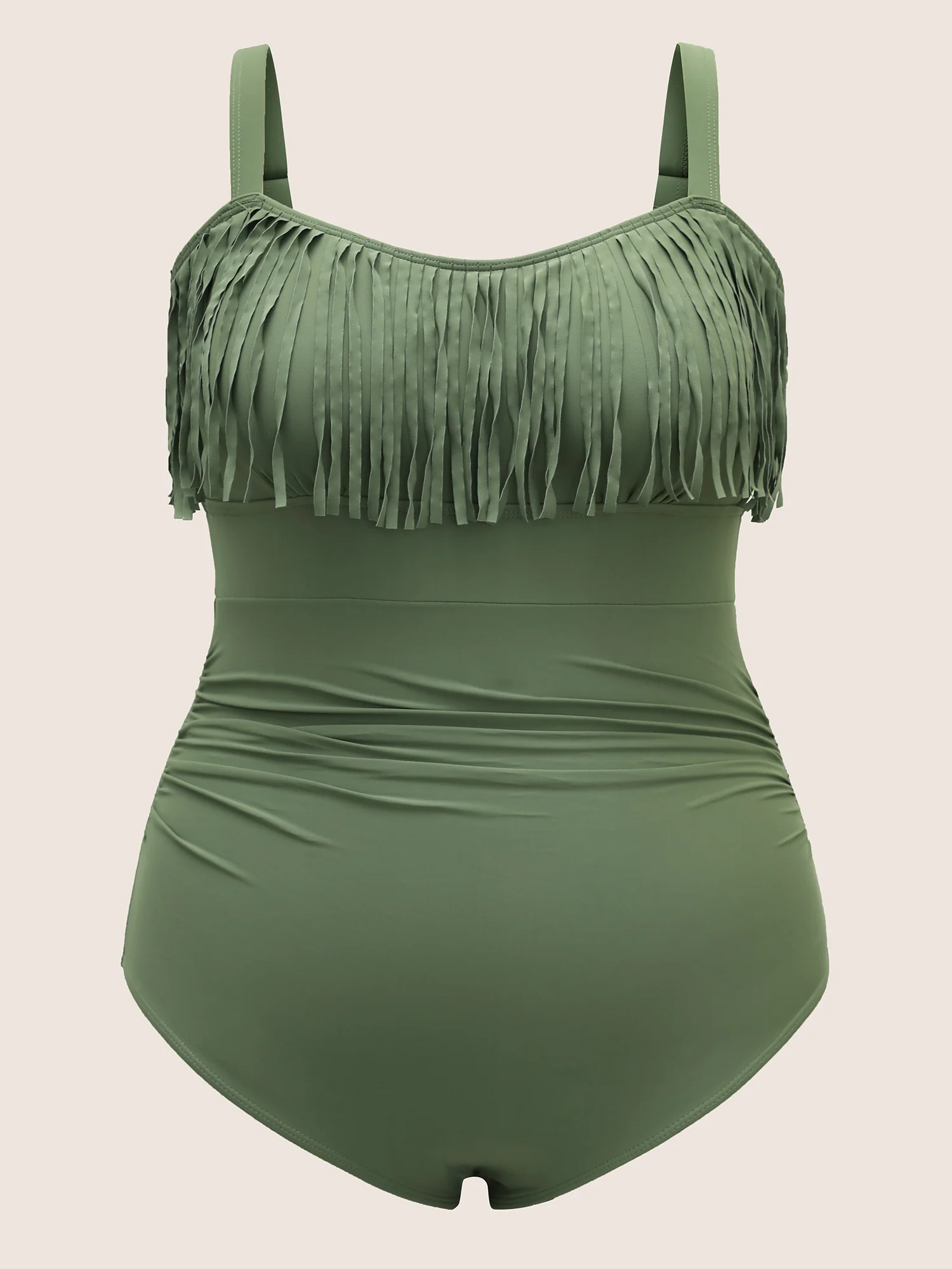 Solid Patchwork Tassel Trim One Piece Swimsuit - Image 7