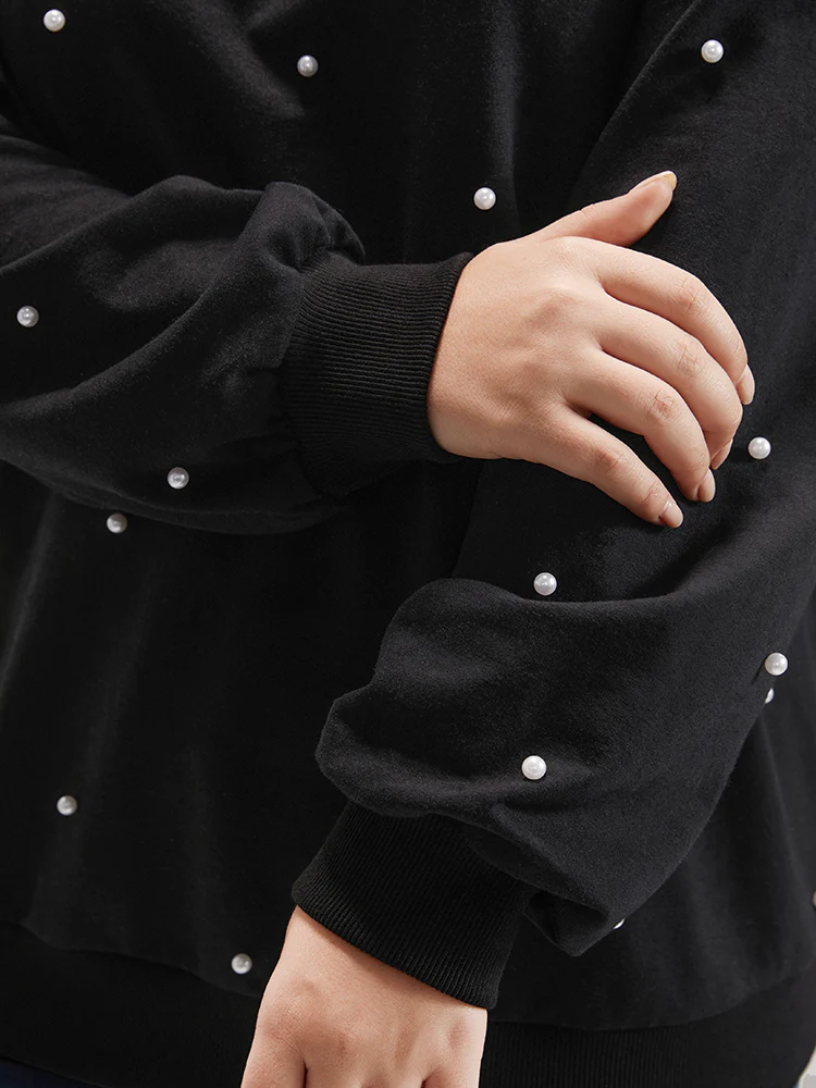 Solid Pearl Beaded Drop Shoulder Sweatshirt - Image 8