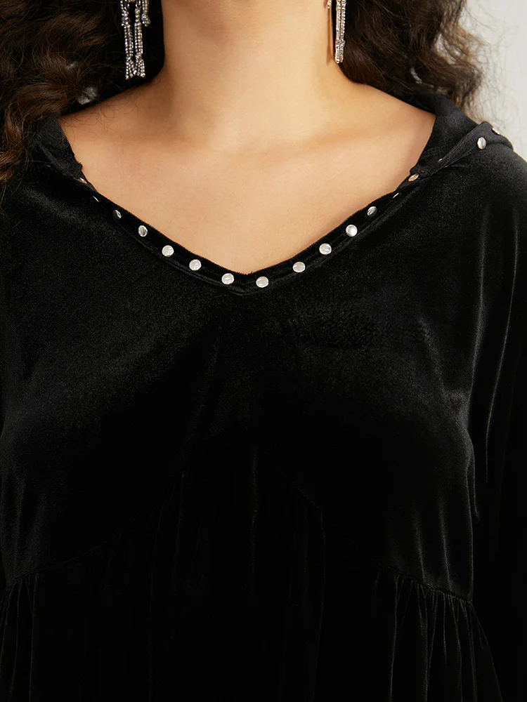 Halloween Solid Pearl Beaded Hooded Bell Sleeve T-shirt - Image 6