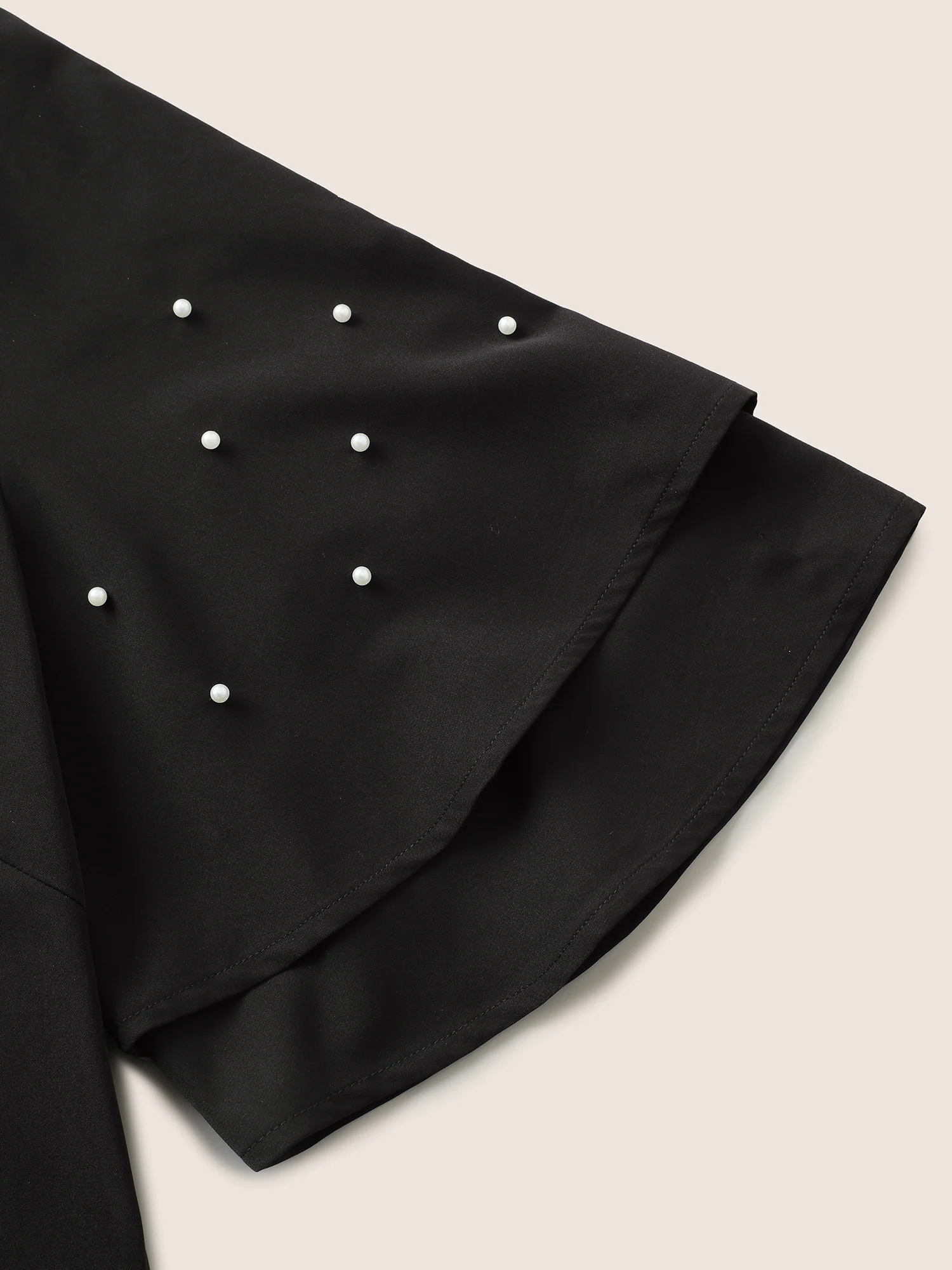 Solid Pearl Beaded Ruffle Layered Sleeve Blouse - Image 5