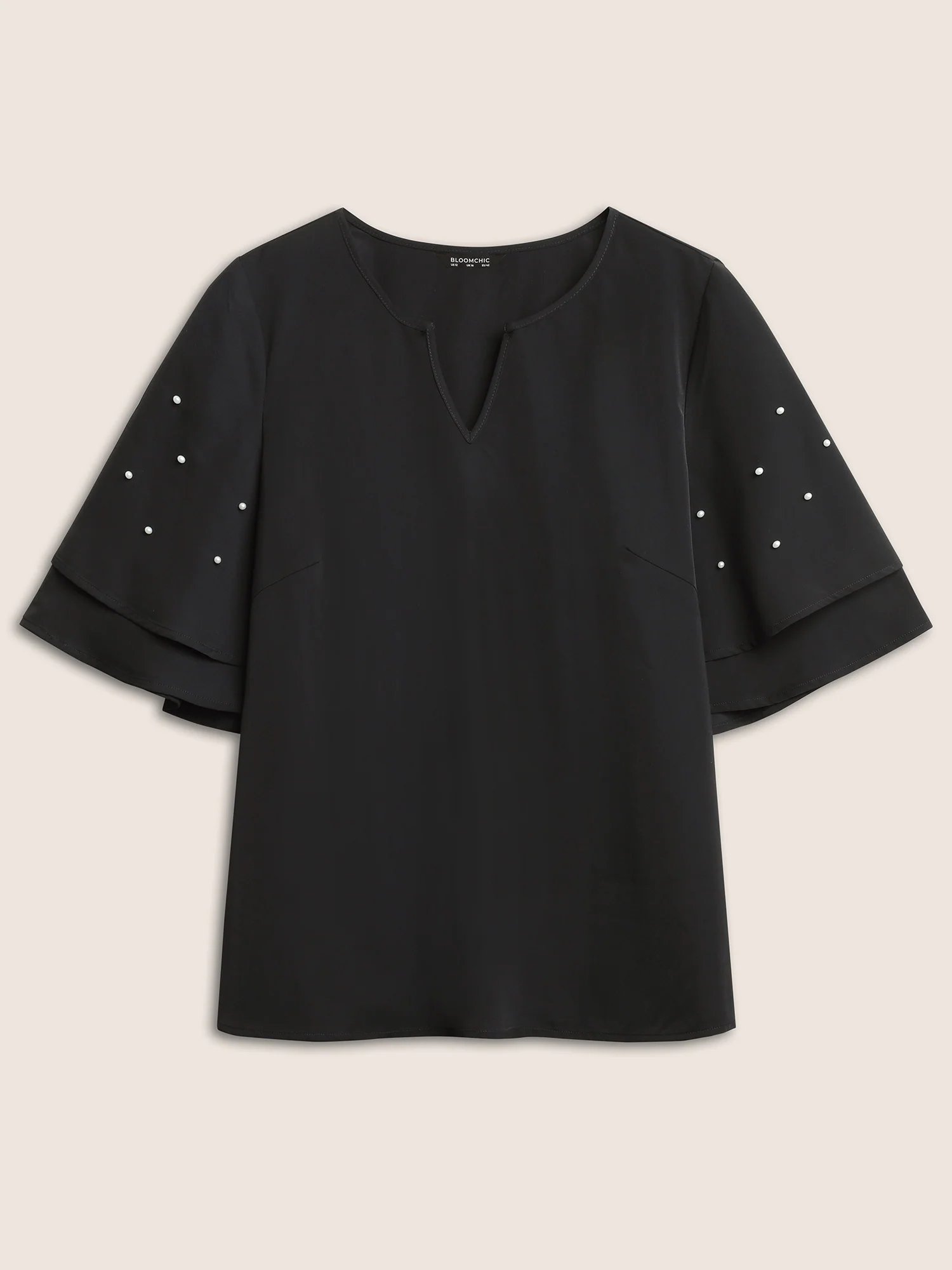 Solid Pearl Beaded Ruffle Layered Sleeve Blouse - Image 7