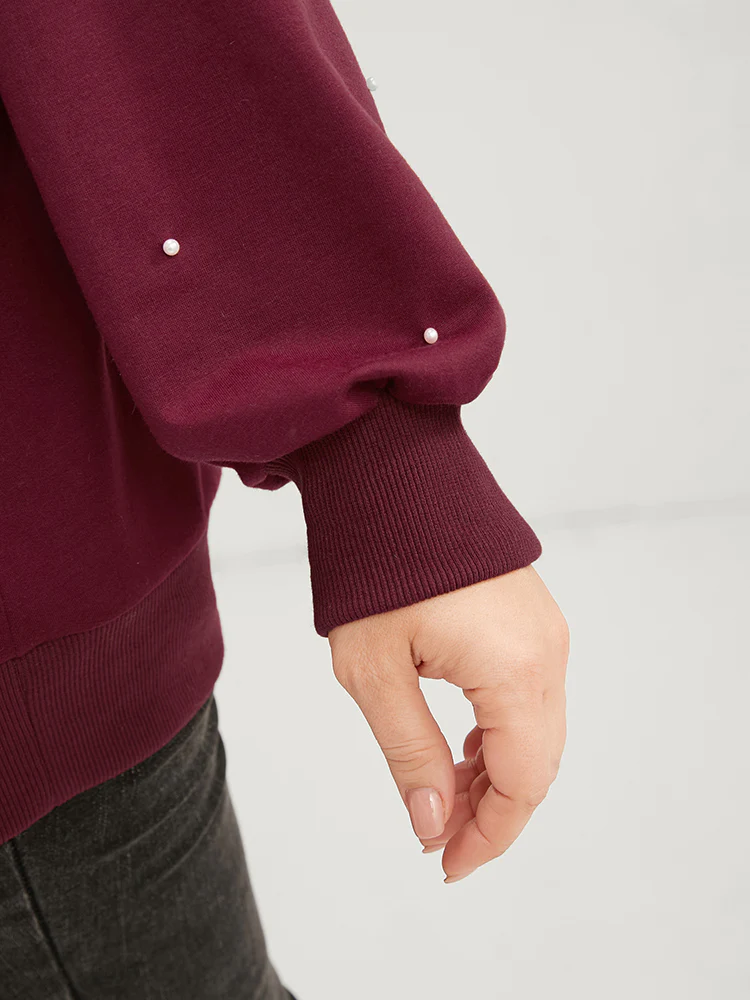 Solid Pearls Beaded Raglan Sleeve Drop Shoulder Sweatshirt - Image 8