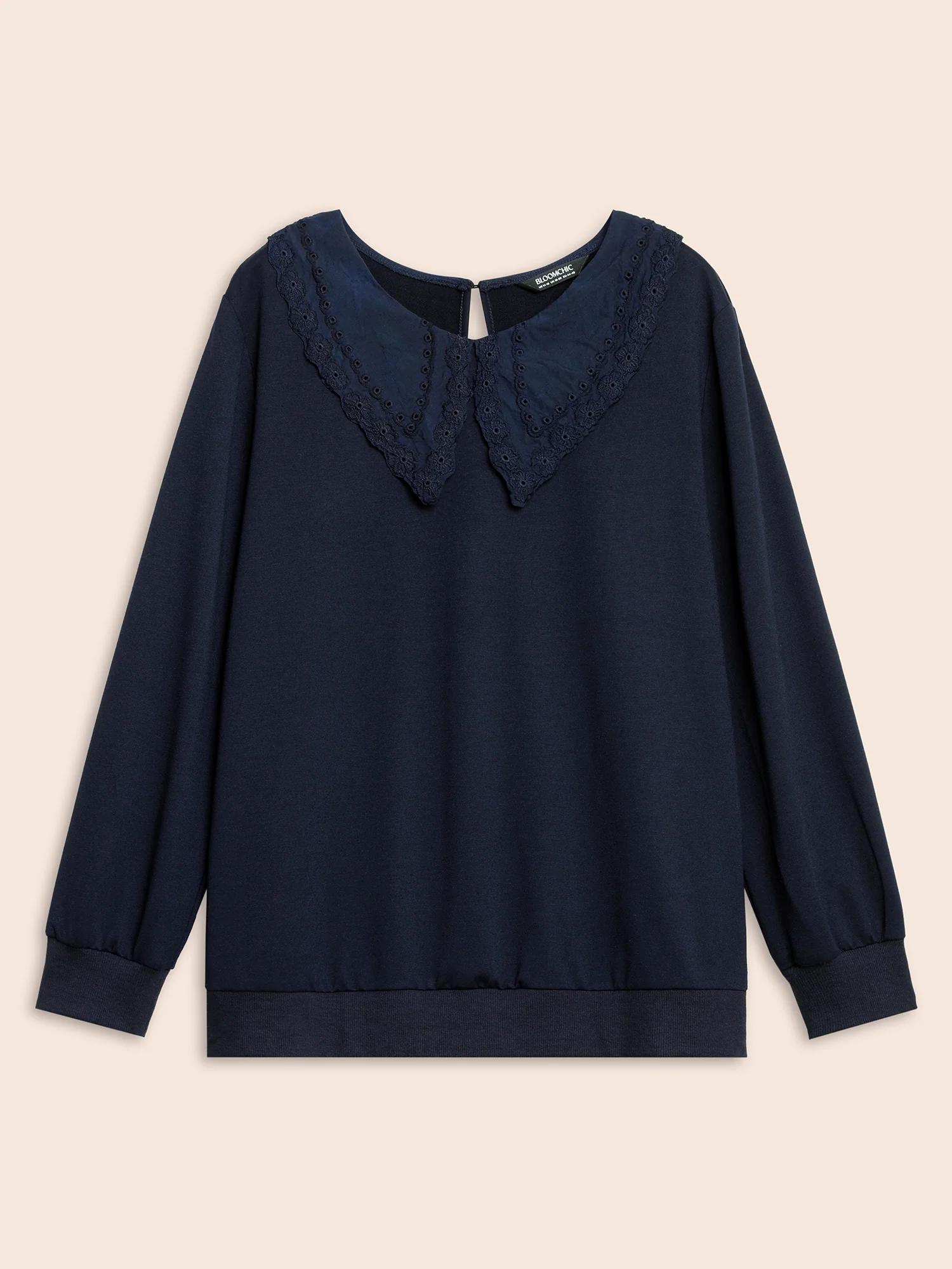 Solid Peter Pan Collar Patchwork Sweatshirt - Image 8