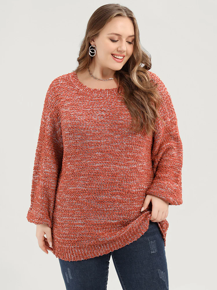 Solid Ping Pong Yarns Lantern Sleeve Round Neck Knit Top - Image 3
