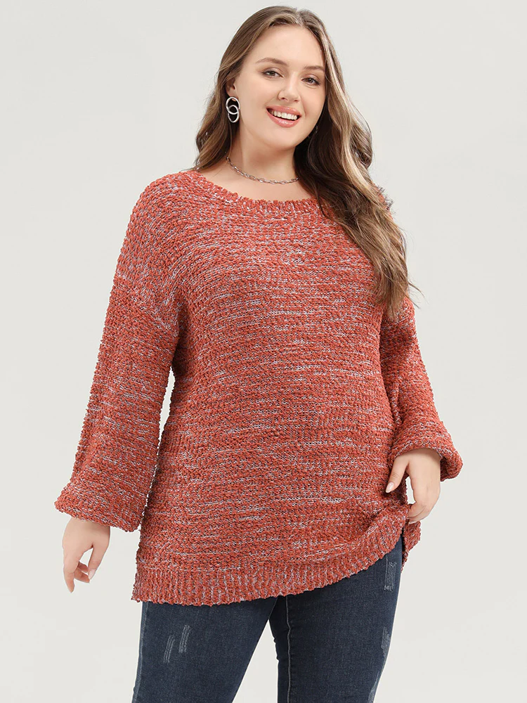 Solid Ping Pong Yarns Lantern Sleeve Round Neck Knit Top - Image 4