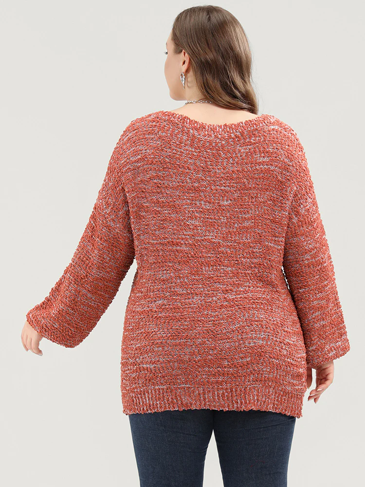 Solid Ping Pong Yarns Lantern Sleeve Round Neck Knit Top - Image 5