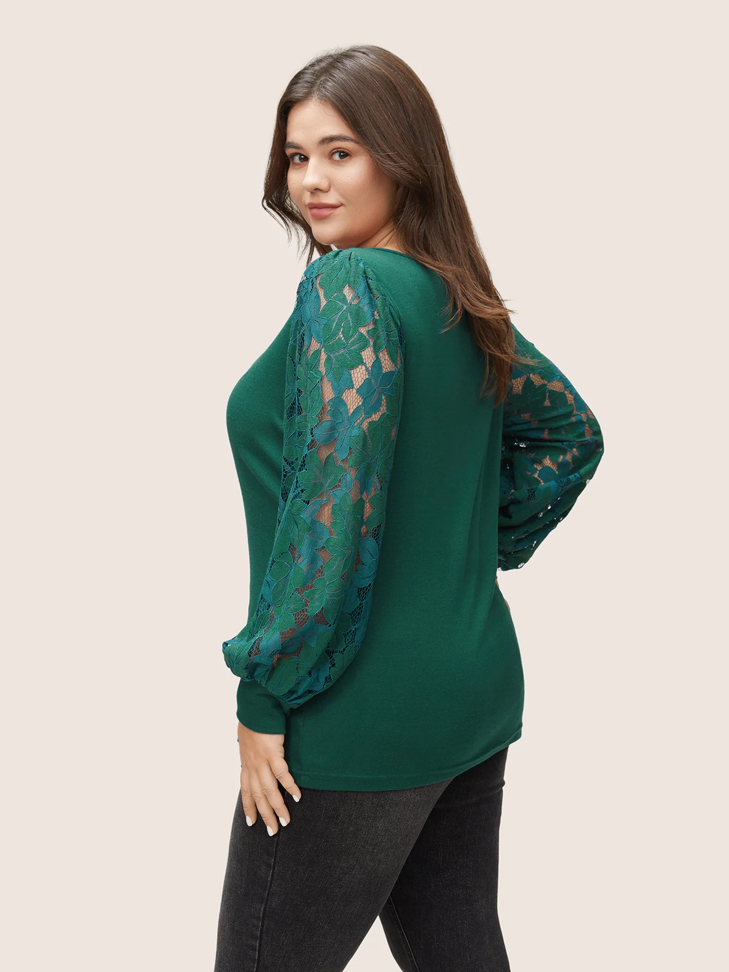 Solid Plants Guipure Lace Gathered T-shirt - Image 2