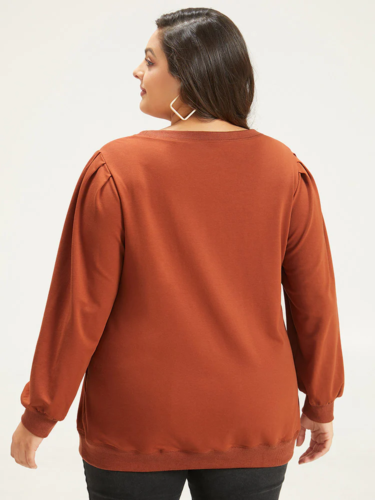 Solid Pleated Detail Elastic Cuffs Sweatshirt - Image 5