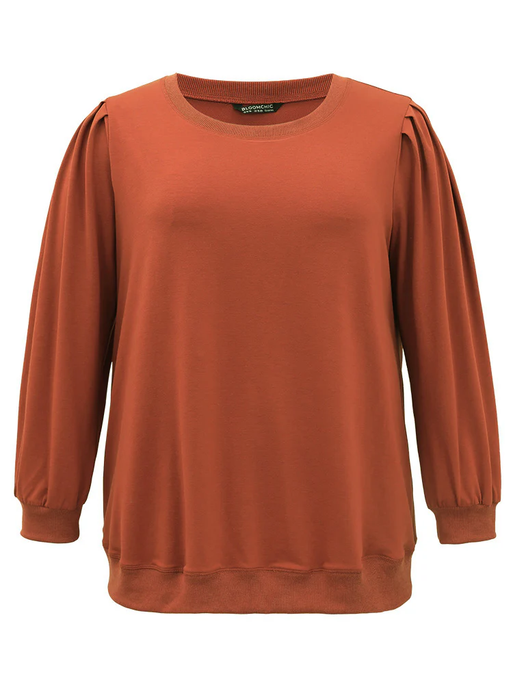 Solid Pleated Detail Elastic Cuffs Sweatshirt - Image 7