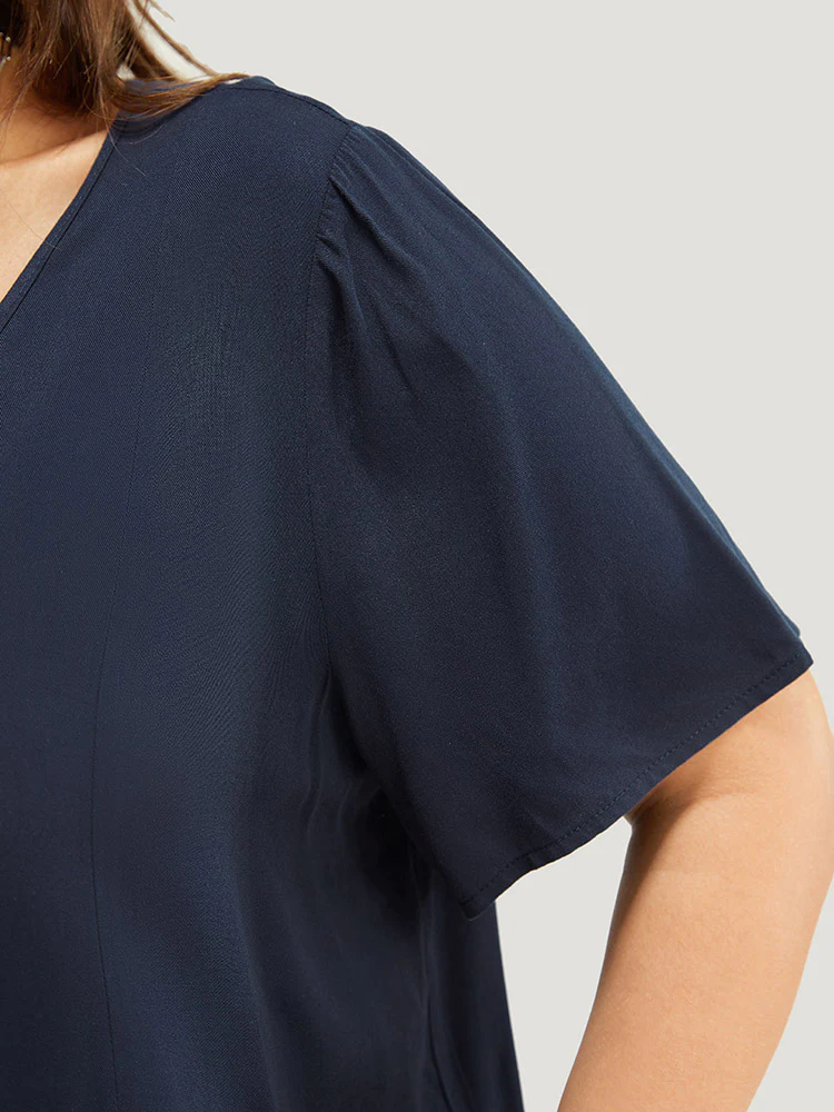 Solid Pleated Detail Tie Neck Ruffle Blouse - Image 7