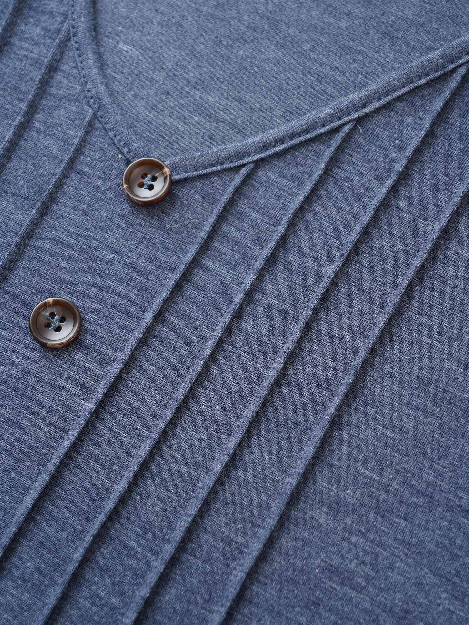 Solid Pleated Front Button Detail V Neck T-shirt - Image 5