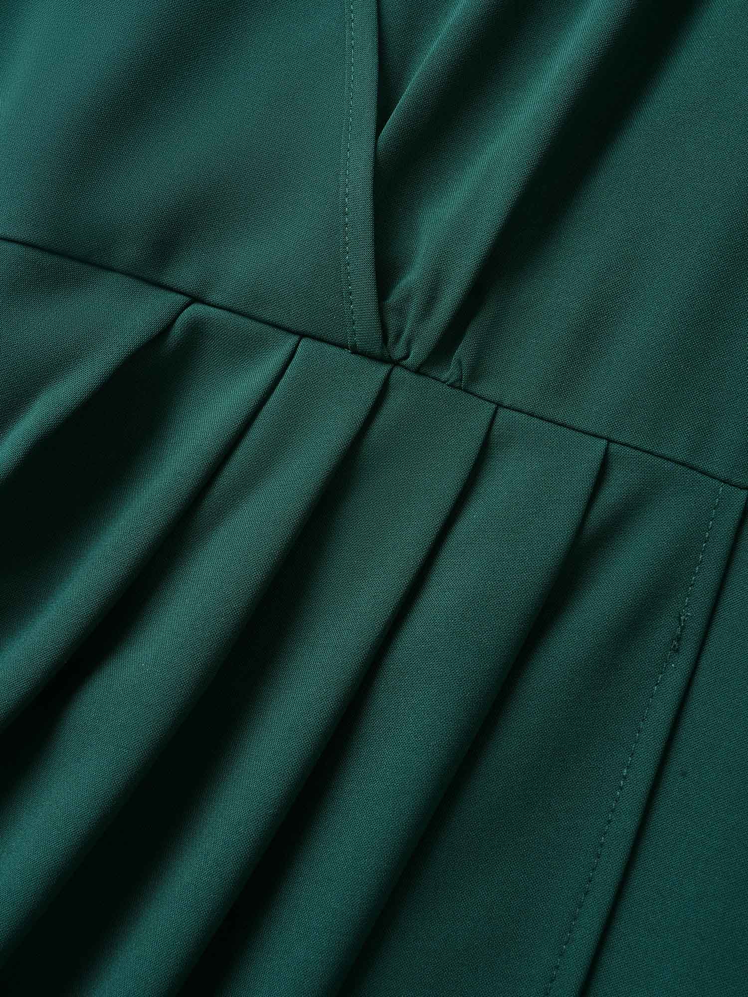 Solid Pleated Ruffle Sleeve Wrap Hem Dress - Image 5