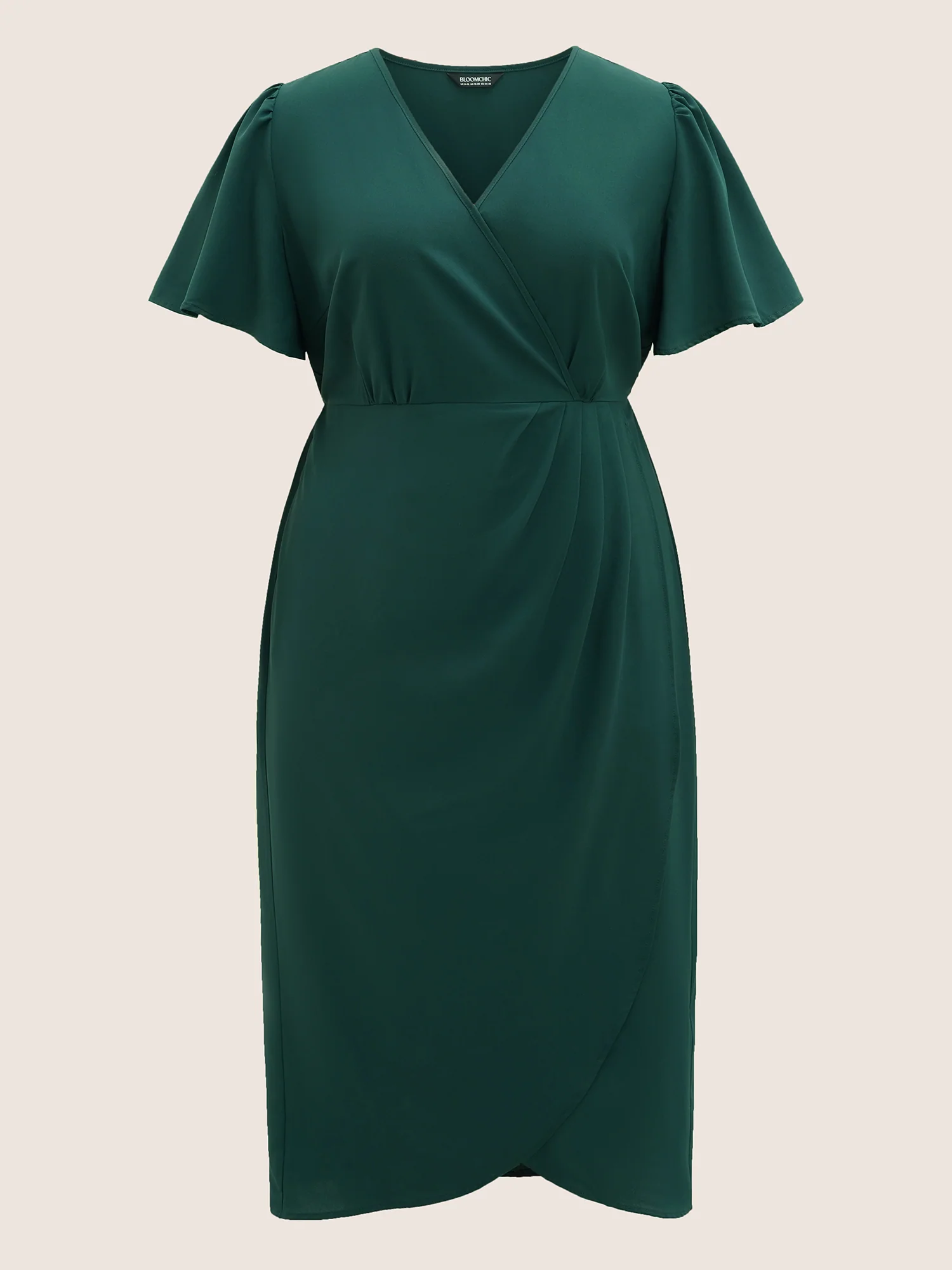 Solid Pleated Ruffle Sleeve Wrap Hem Dress - Image 7