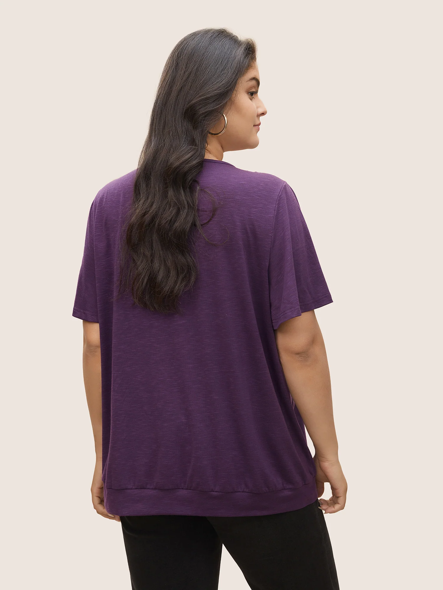 Solid Plicated Detail Flutter Sleeve T-shirt - Image 2