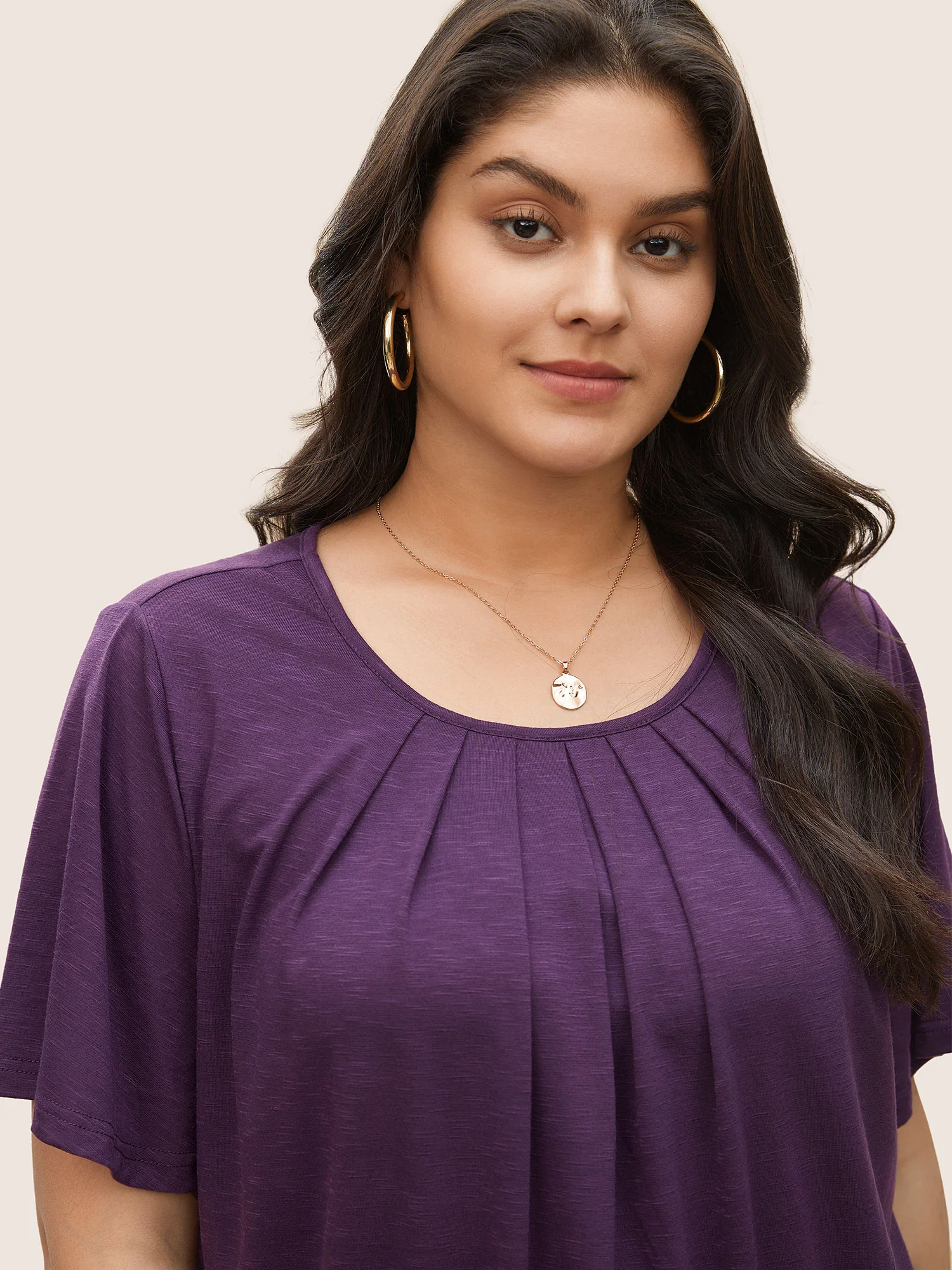 Solid Plicated Detail Flutter Sleeve T-shirt - Image 4