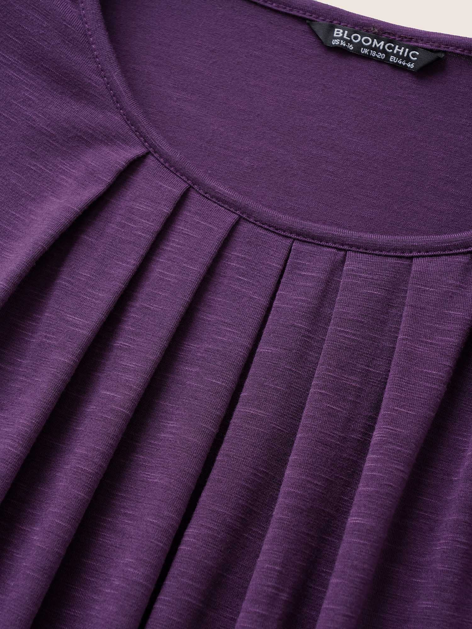 Solid Plicated Detail Flutter Sleeve T-shirt - Image 5