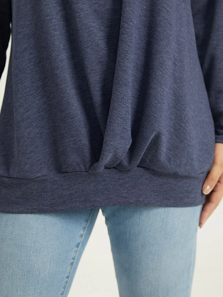 Solid Plicated Detail Raglan Sleeve Sweatshirt - Image 8