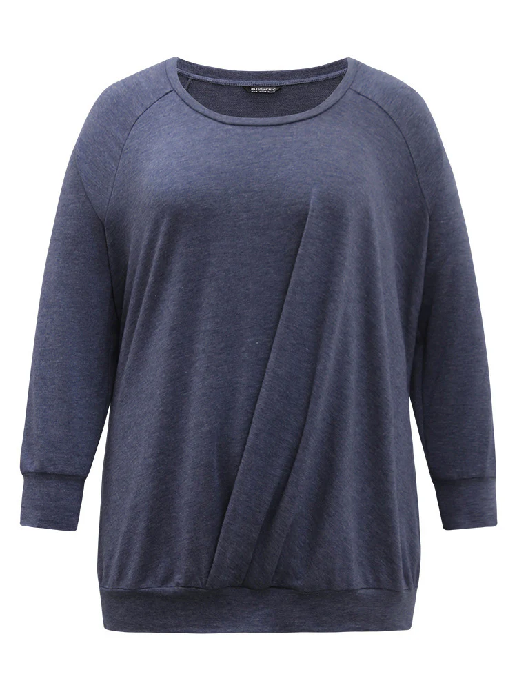 Solid Plicated Detail Raglan Sleeve Sweatshirt - Image 9