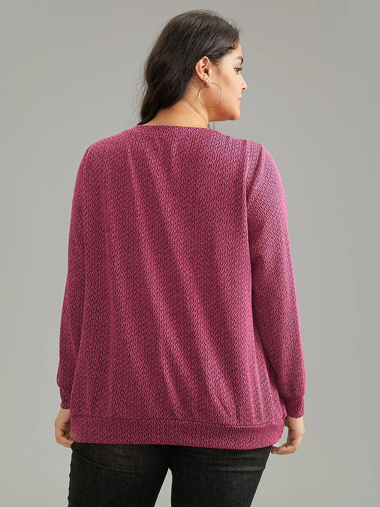 Solid Plisse Elastic Cuffs V Neck Sweatshirt - Image 2