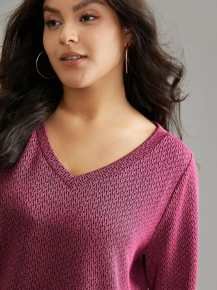 Solid Plisse Elastic Cuffs V Neck Sweatshirt - Image 4