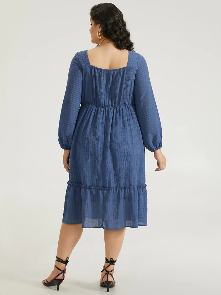 Solid Plisse Ties Frill Trim Ruched Dress - Image 3