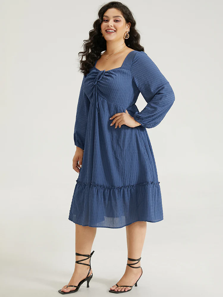 Solid Plisse Ties Frill Trim Ruched Dress - Image 4