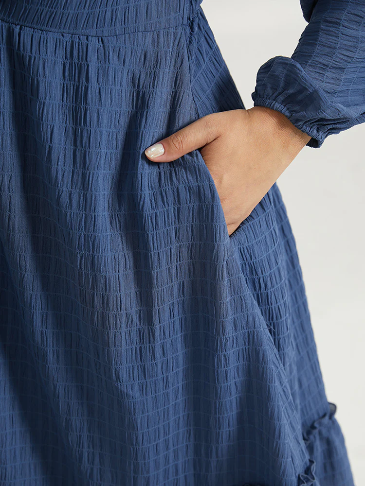 Solid Plisse Ties Frill Trim Ruched Dress - Image 6